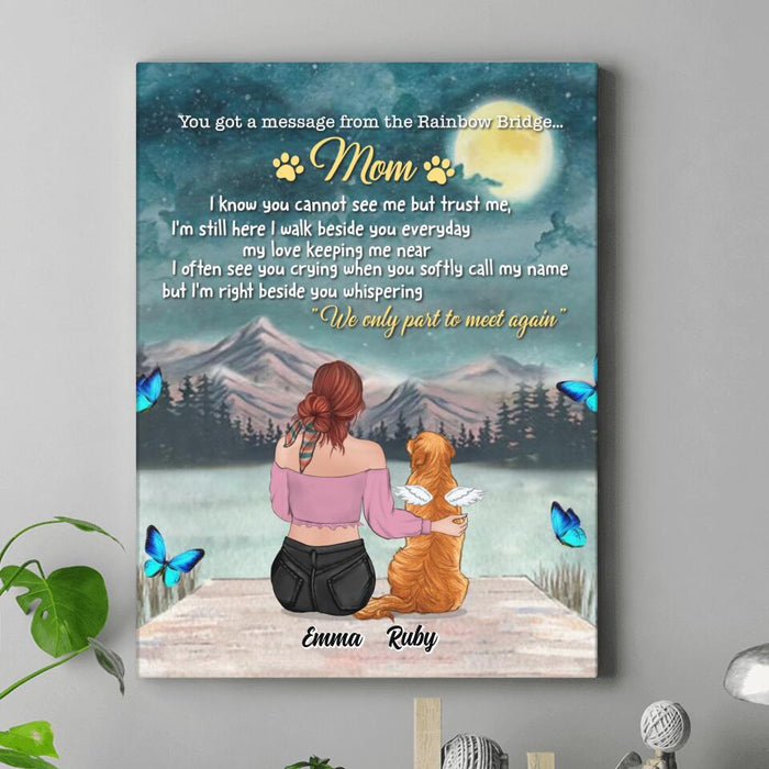 Custom Personalized Memorial Dog/ Cat Canvas - Adult/ Couple With Upto 5 Pets - Memorial Gift For Dog/ Cat Lover - You Got A Message From The Rainbow Bridge