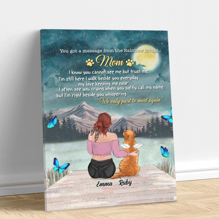 Custom Personalized Memorial Dog/ Cat Canvas - Adult/ Couple With Upto 5 Pets - Memorial Gift For Dog/ Cat Lover - You Got A Message From The Rainbow Bridge