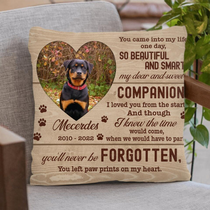 Personalized Custom Photo Pet Loss Pillow Cover & Fleece/ Quilt Blanket - Memorial Gift Idea For Pet Lover - Paw Prints On My Heart