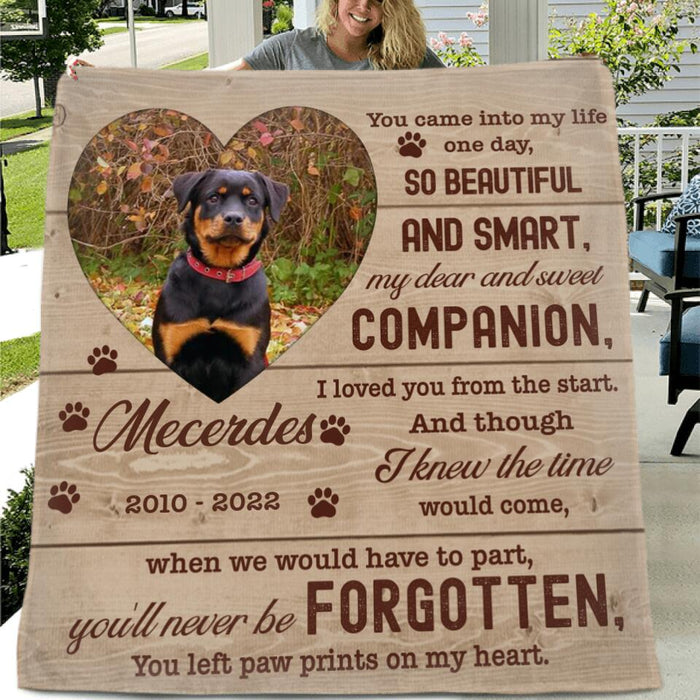 Personalized Custom Photo Pet Loss Pillow Cover & Fleece/ Quilt Blanket - Memorial Gift Idea For Pet Lover - Paw Prints On My Heart