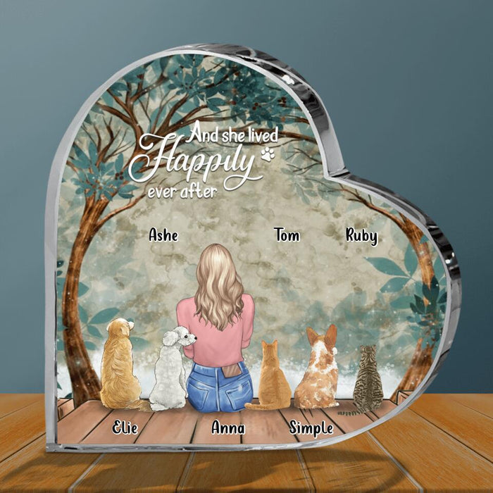 Custom Personalized Pet Mom Crystal Heart - Gift Idea For Dog/ Cat Lover with up to 5 Pets -  And She Lived Happily Ever After