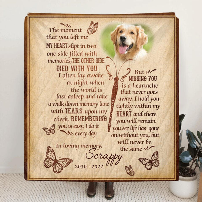 Custom Photo Memorial Dog Quilt/Single Layer Fleece Blanket - Gift Idea For Dog Lover - I'll Be Waiting At The Door