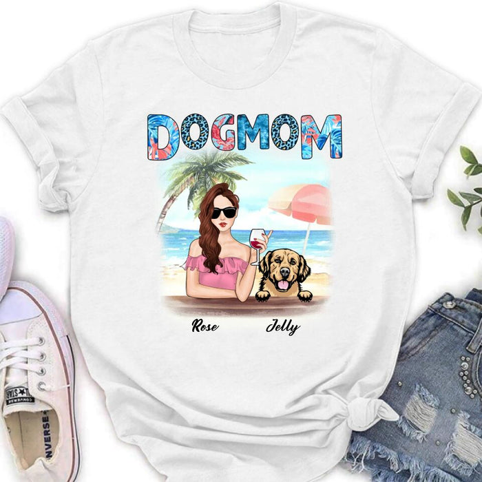 Custom Personalized Dog Mom Summer Patterned Shirt/ Hoodie - Upto 4 Dogs - Gift Idea For Dog Mom