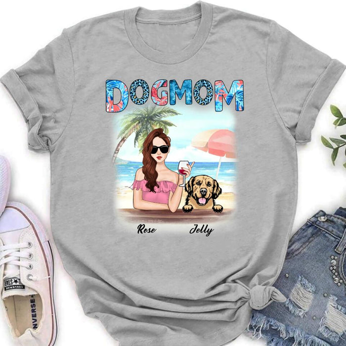 Custom Personalized Dog Mom Summer Patterned Shirt/ Hoodie - Upto 4 Dogs - Gift Idea For Dog Mom