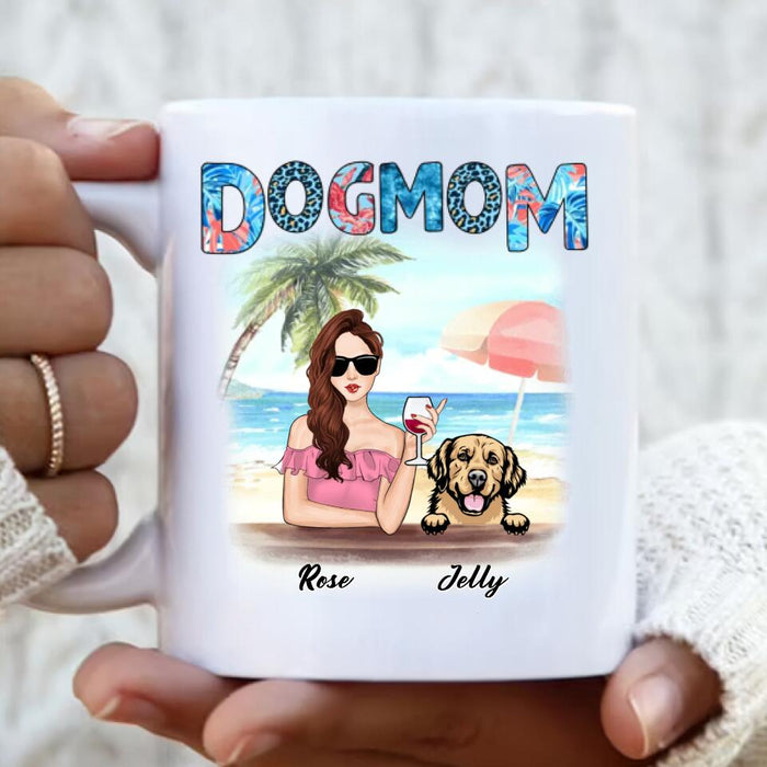 Custom Personalized Dog Mom Summer Patterned Coffee Mug - Upto 4 Dogs - Gift Idea For Dog Mom