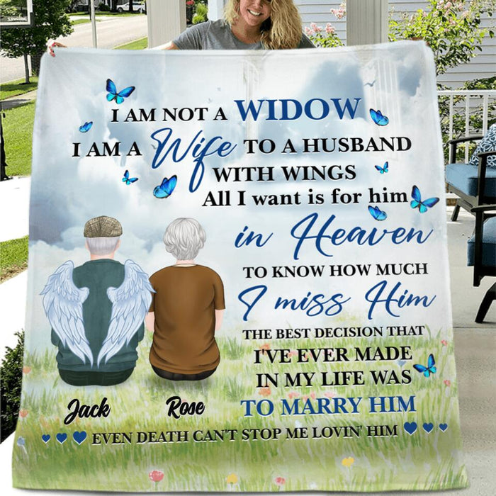 Custom Personalized Couple Quilt/Fleece Blanket & Pillow Cover - Memorial Gift Idea For Couple - I Am A Wife To A Husband With Wings