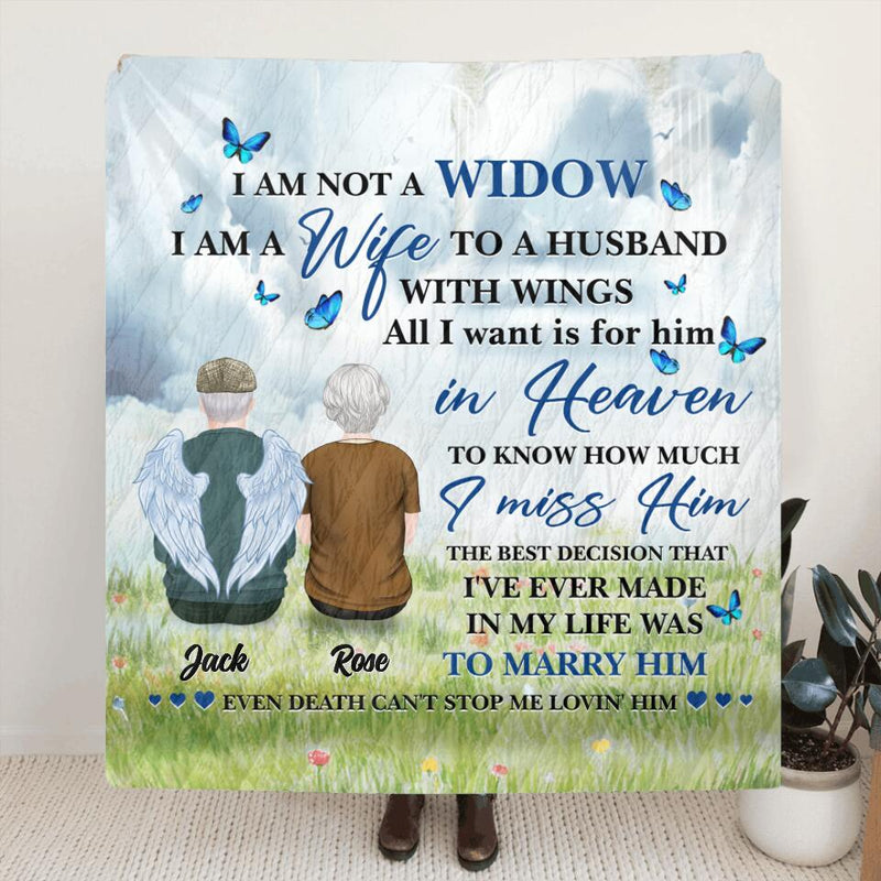 Personalized Couple Quilt/Fleece Throw Blanket/Pillow Cover - Memorial Gift Idea For Couple - I Am A Wife To A Husband With Wings