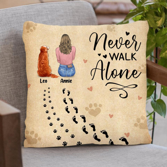 Custom Personalized Dog Mom Pillow Cover - Memorial Gift Idea For Dog Lover with up to 3 Dogs - Never Walk Alone