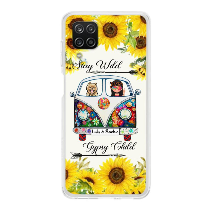 Custom Personalized Hippie Girl Phone Case - Girl with up to 3 Pets - Phone case for iPhone, Samsung and Xiaomi
