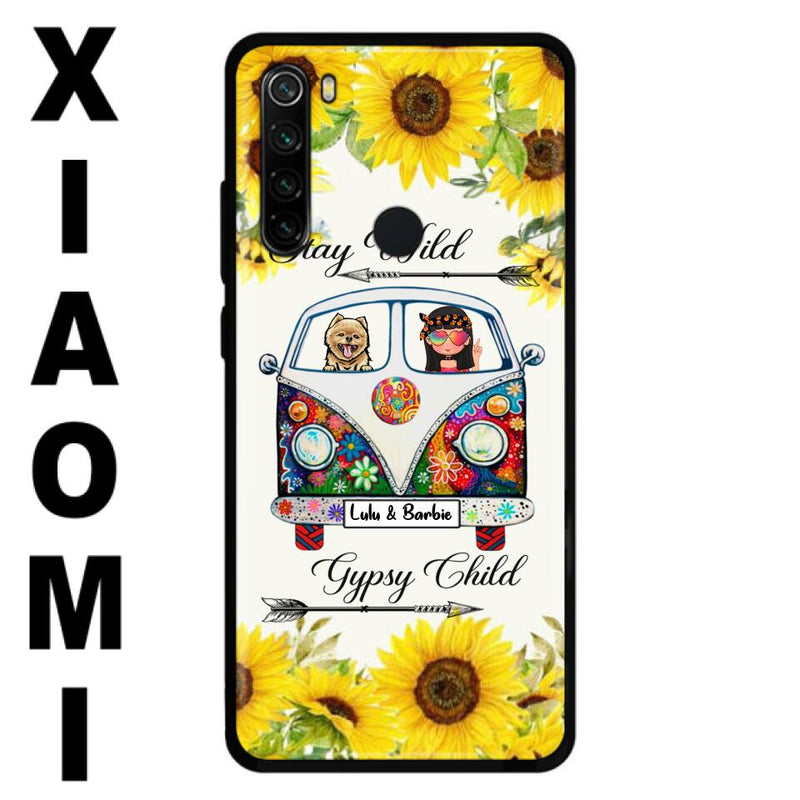 Personalized Hippie Girl Phone Case - Girl with up to 3 Pets - Phone case for iPhone, Samsung and Xiaomi