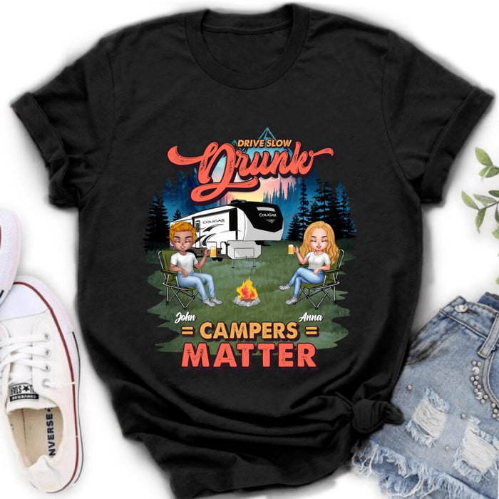 Custom Personalized Camping Unisex/ Hoodie/ Sweatshirt - Gift For Camping Lovers with up to 4 People - What Happens At The Campground Get's Laughed About All Year Long