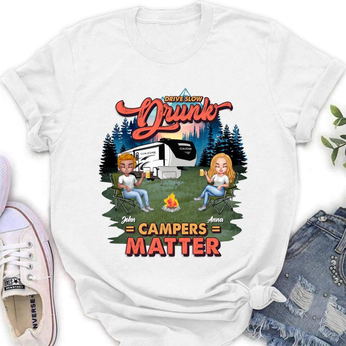 Custom Personalized Camping Unisex/ Hoodie/ Sweatshirt - Gift For Camping Lovers with up to 4 People - What Happens At The Campground Get's Laughed About All Year Long