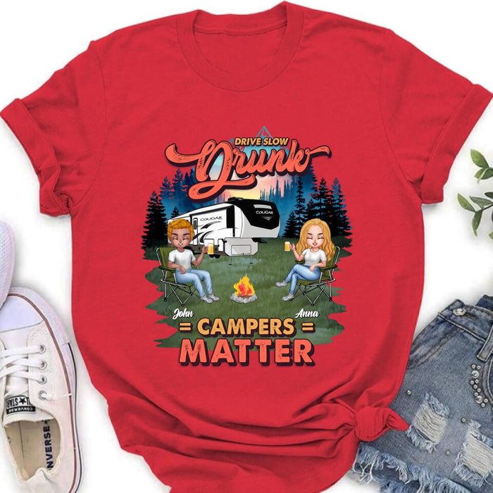 Custom Personalized Camping Unisex/ Hoodie/ Sweatshirt - Gift For Camping Lovers with up to 4 People - What Happens At The Campground Get's Laughed About All Year Long