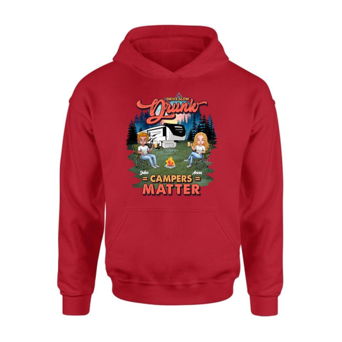 Custom Personalized Camping Unisex/ Hoodie/ Sweatshirt - Gift For Camping Lovers with up to 4 People - What Happens At The Campground Get's Laughed About All Year Long