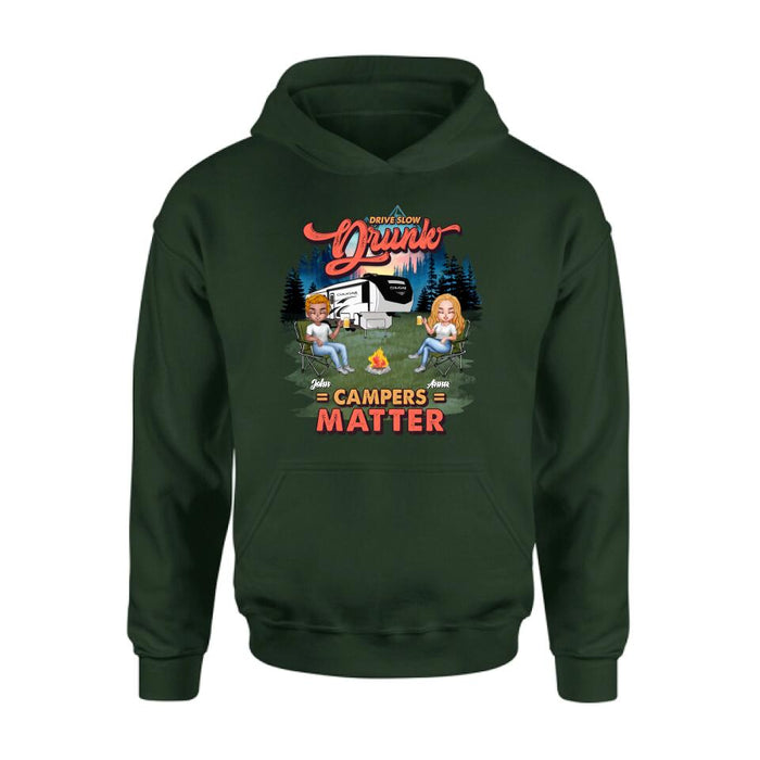 Custom Personalized Camping Unisex/ Hoodie/ Sweatshirt - Gift For Camping Lovers with up to 4 People - What Happens At The Campground Get's Laughed About All Year Long