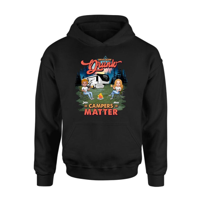 Custom Personalized Camping Unisex/ Hoodie/ Sweatshirt - Gift For Camping Lovers with up to 4 People - What Happens At The Campground Get's Laughed About All Year Long