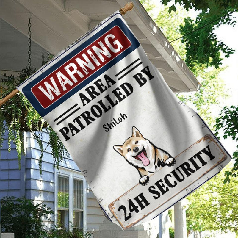 Personalized Warning Dog Flag Sign - Gift Idea For Dog Lovers - Up To 5 Dogs - Warning Area Patrolled By 24h Security