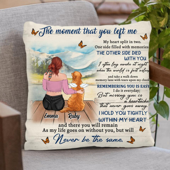 Custom Personalized Memorial Pet Pillow Cover & Fleece/ Quilt Blanket - Adult/ Couple With Upto 4 Pets - Gift Idea For Dog/ Cat Lover - The Moment That You Left Me