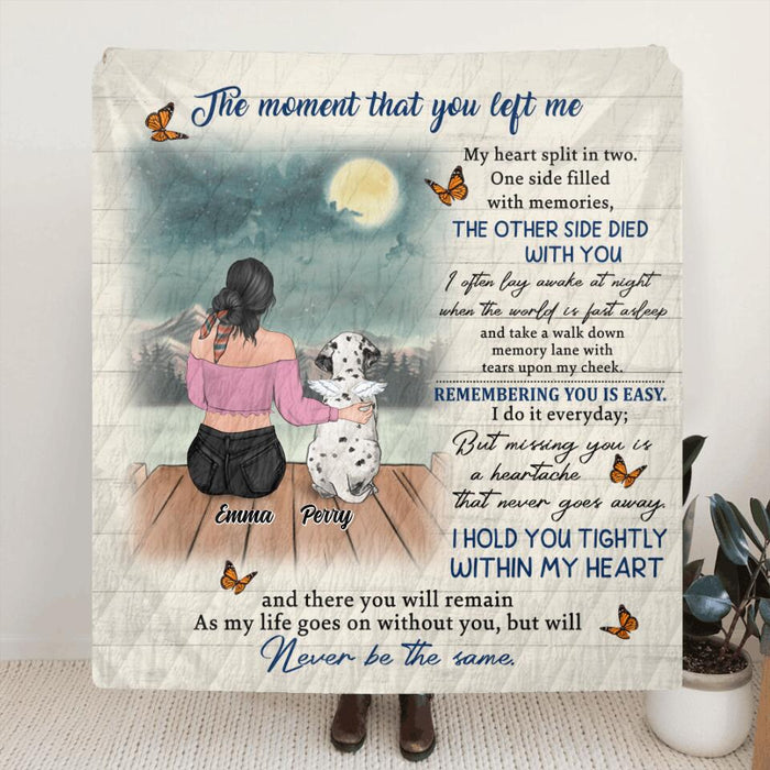 Custom Personalized Memorial Pet Pillow Cover & Fleece/ Quilt Blanket - Adult/ Couple With Upto 4 Pets - Gift Idea For Dog/ Cat Lover - The Moment That You Left Me