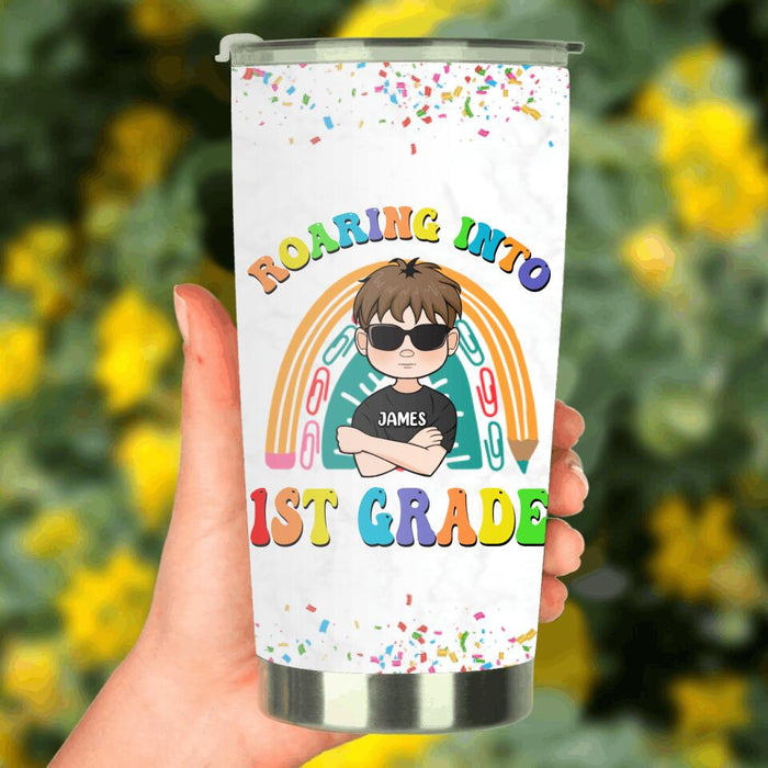 Custom Personalized Back To School Tumbler - Gift For Girls/ Boys - Roaring Into 1St Grade