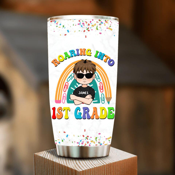 Custom Personalized Back To School Tumbler - Gift For Girls/ Boys - Roaring Into 1St Grade