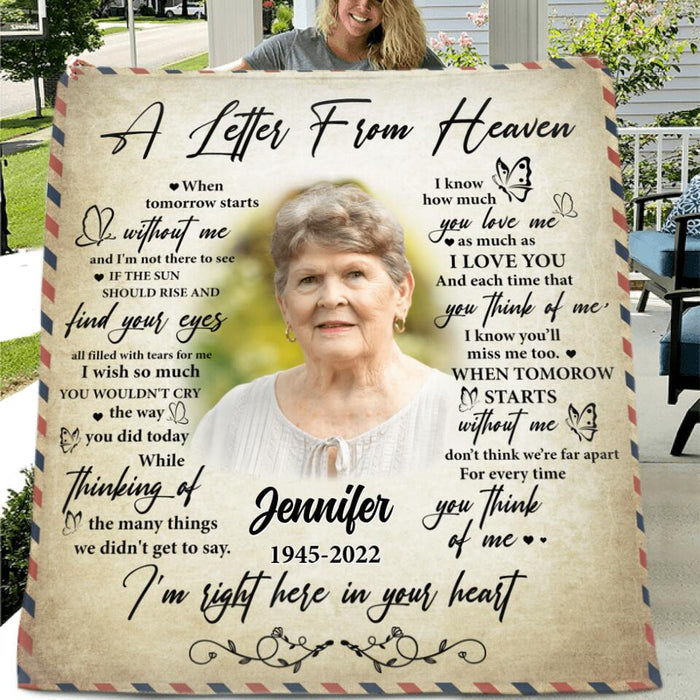 Custom Personalized Memorial Quilt/Fleece Blanket & Pillow Cover - Memorial Gift Idea For Family - A Letter From Heaven