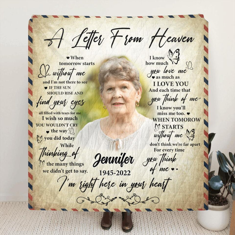 Personalized Memorial Quilt/Fleece Blanket/Pillow Cover - Memorial Gift Idea For Family - A Letter From Heaven