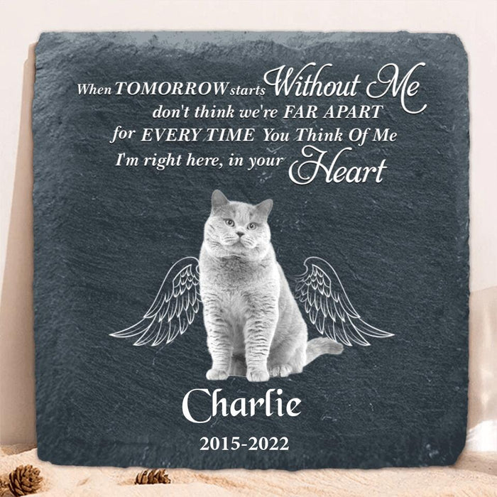 Custom Personalized Memorial Cat Photo Square Lithograph - Gift Idea For Cat Lover - I'm Right Here In Your Heart