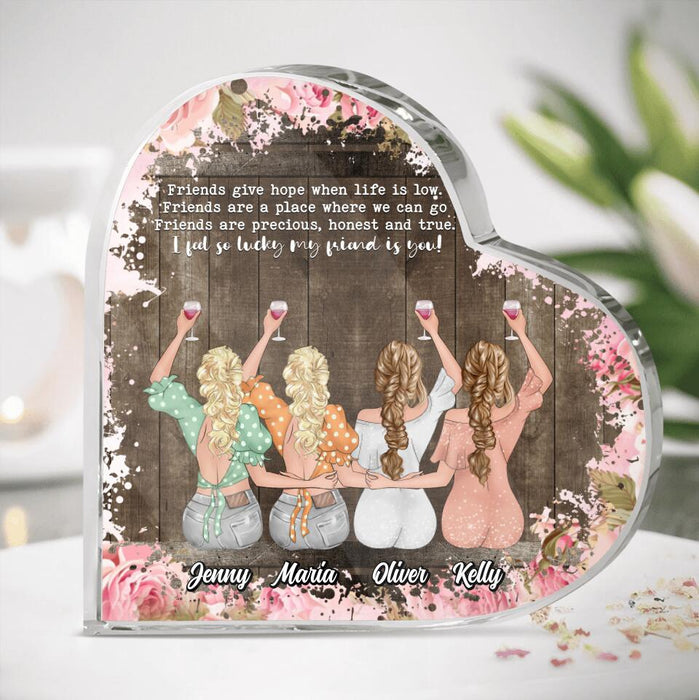 Custom Personalized Friends Crystal Heart - Upto 4 Friends - Gift Idea For Friends/Besties - Thank You For Being Part Of My Family