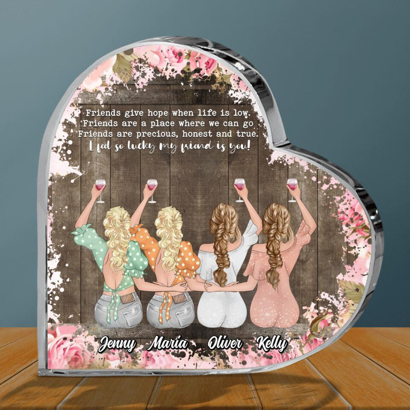 Personalized Friends Crystal Heart - Up to 4 Friends - Gift Idea For Friends/Besties - Thank You For Being Part Of My Family