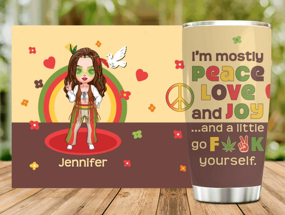 Custom Personalized Chibi Girl Tumbler - Gift Idea For Best Friend/ Birthday - I'm Mostly Peace Love and Joy