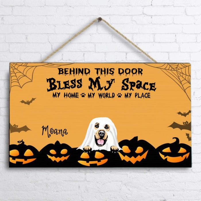 Custom Personalized Halloween Dog Door Sign - Upto 5 Dogs - Best Gift For Dog Lover - Bless My Space