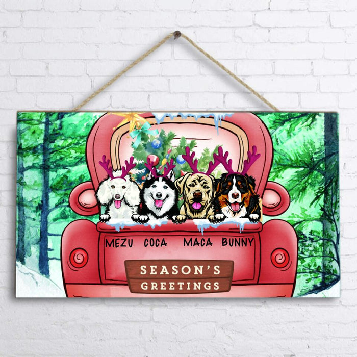 Custom Personalized Christmas Truck With Dogs Doorsign - Upto 4 Dogs - Best Gift For Dog Lovers - Season's Greeting - G5COUE