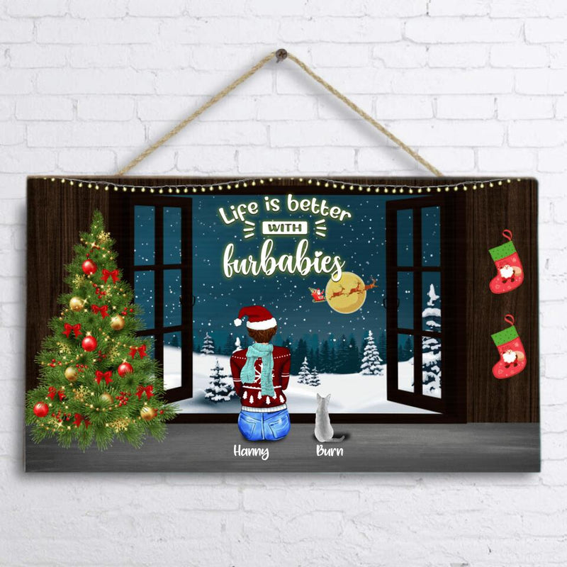 Personalized Christmas By Window Door Sign - Man/Woman/Couple With Up to 3 Kids - 4 Pets - Best Gift For Christmas - Happy First Christmas Together