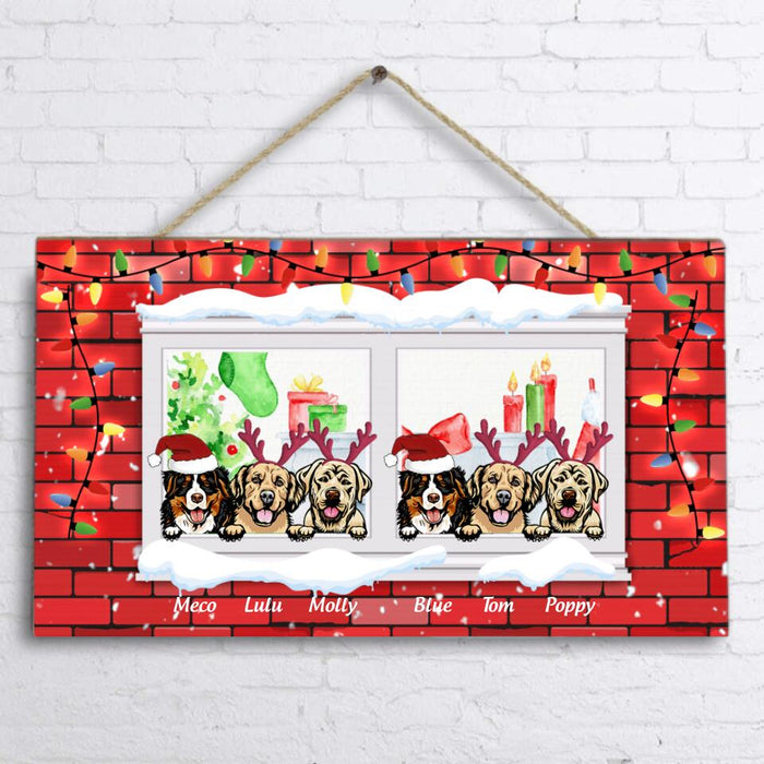 Custom Personalized Christmas Pet By Window Rectangle Door Sign - Upto 6 Pets - Best Gift For Dog Lover/Cat Lover
