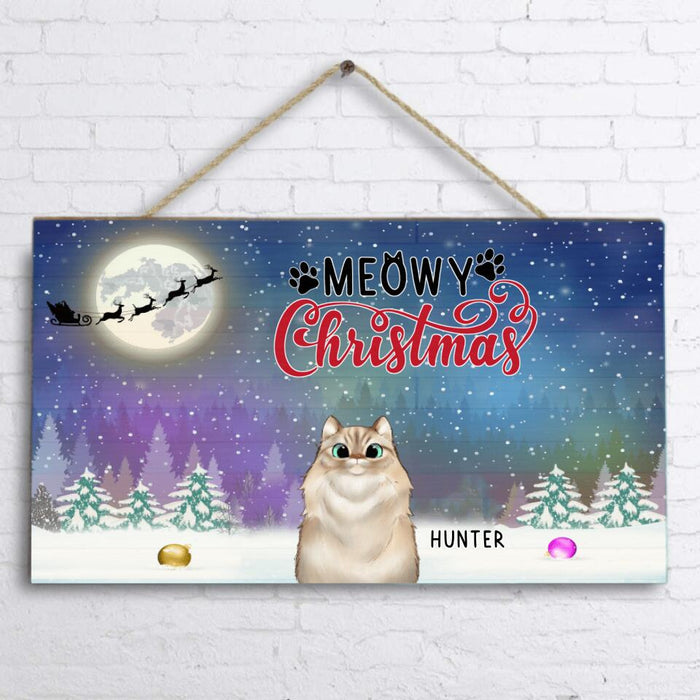 Custom Personalized Christmas Pet Door Sign - Upto 3 Cats/ Dogs - Christmas Gift For Cat/ Dog Lover - Meowy Christmas