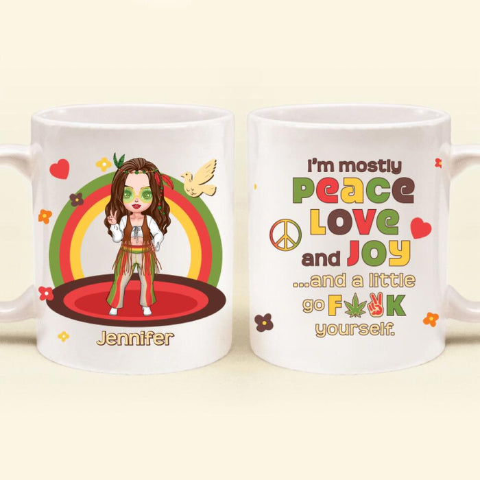 Custom Personalized Chibi Girl Coffee Mug - Gift Idea For Best Friend/ Birthday - I'm Mostly Peace Love and Joy