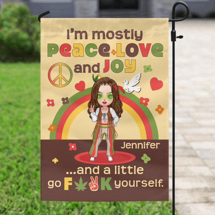 Custom Personalized Chibi Girl Flag Sign - Gift Idea For Best Friend/ Birthday - I'm Mostly Peace Love And Joy