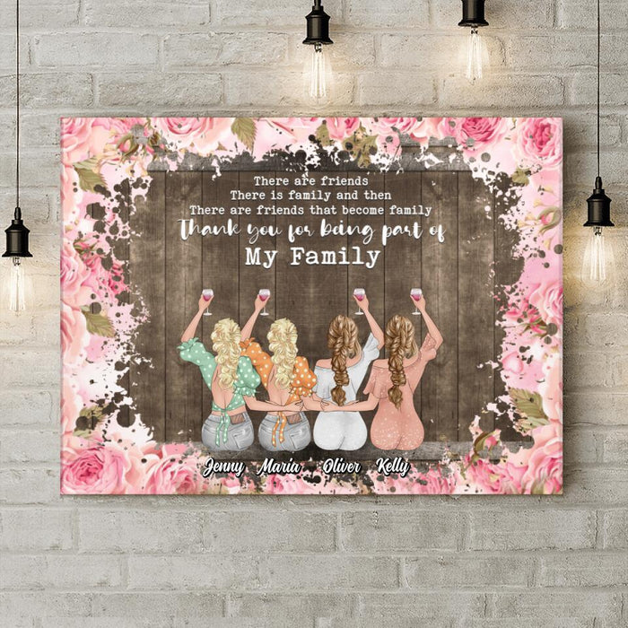 Custom Personalized Friends Canvas - Upto 4 Friends - Gift Idea For Friends/Besties - Thank You For Being Part Of My Family