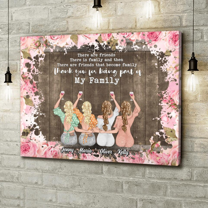 Custom Personalized Friends Canvas - Upto 4 Friends - Gift Idea For Friends/Besties - Thank You For Being Part Of My Family