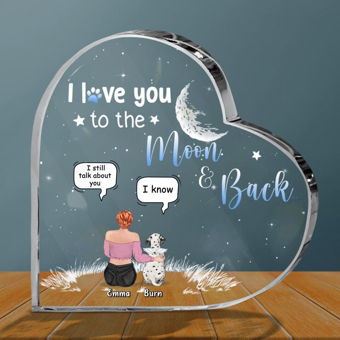 Custom Personalized Pet Mom Crystal Heart - Gift Idea For Pet Owner with up to 5 Pets - I Love You To The Moon & Back