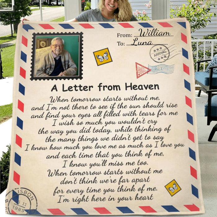 Custom Dad Photo Single Layer Fleece/ Quilt - Memorial Gift Idea - A Letter From Heaven I'm Right Here In Your Heart