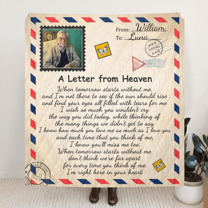 Custom Dad Photo Single Layer Fleece/ Quilt - Memorial Gift Idea - A Letter From Heaven I'm Right Here In Your Heart
