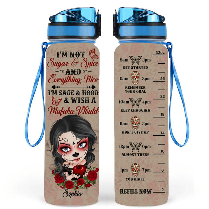 Custom Personalized Skull Girl Water Tracker Bottle - Halloween Gift For Skull Lover - I'm Not Sugar & Spice