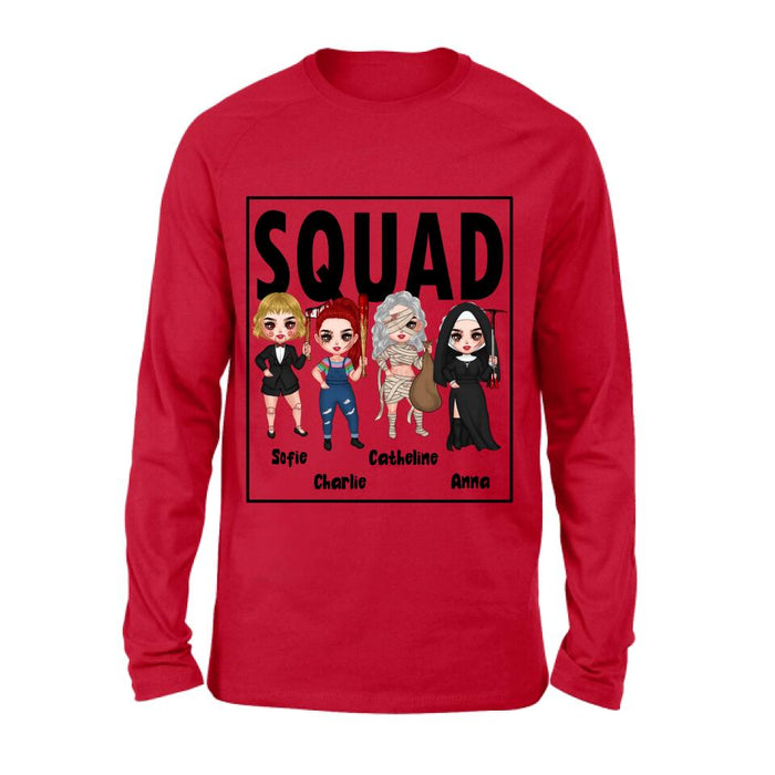 Custom Personalized Squad Goals Halloween Shirt/ Hoodie - Halloween Gift For Friends - Upto 4 Girls