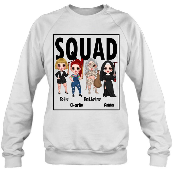 Custom Personalized Squad Goals Halloween Shirt/ Hoodie - Halloween Gift For Friends - Upto 4 Girls