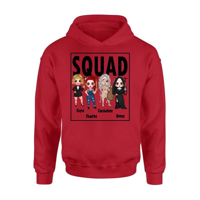 Custom Personalized Squad Goals Halloween Shirt/ Hoodie - Halloween Gift For Friends - Upto 4 Girls