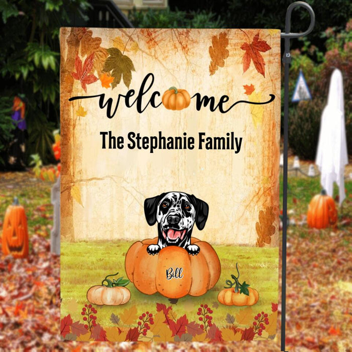 Custom Personalized Autumn Cat Dog Flag Sign - Upto 5 Pets - Best Gift For Dog/ Cat Lover - Welcome The Stephanie Family - 6A1NG6