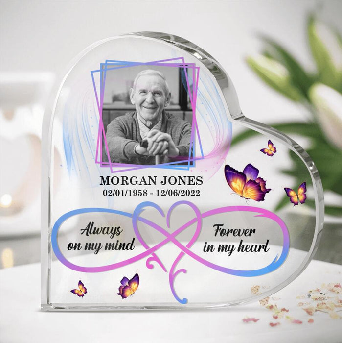 Custom Dad Photo Crystal Heart - Memorial Gift Idea For Loss of Dad - Always On My Mind Forever In My Heart
