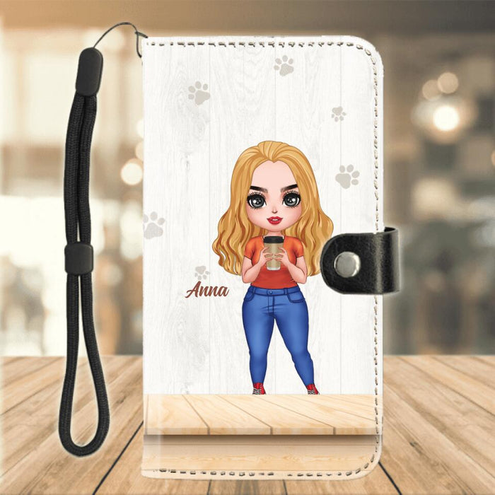 Custom Personalized Cat Mom Chibi Flip Leather Purse - Gift Idea For Mother's Day/ Cat Lovers With Upto 6 Cats - Any Woman Can Be A Mother But It Takes Someone Special To Be A Cat Mom